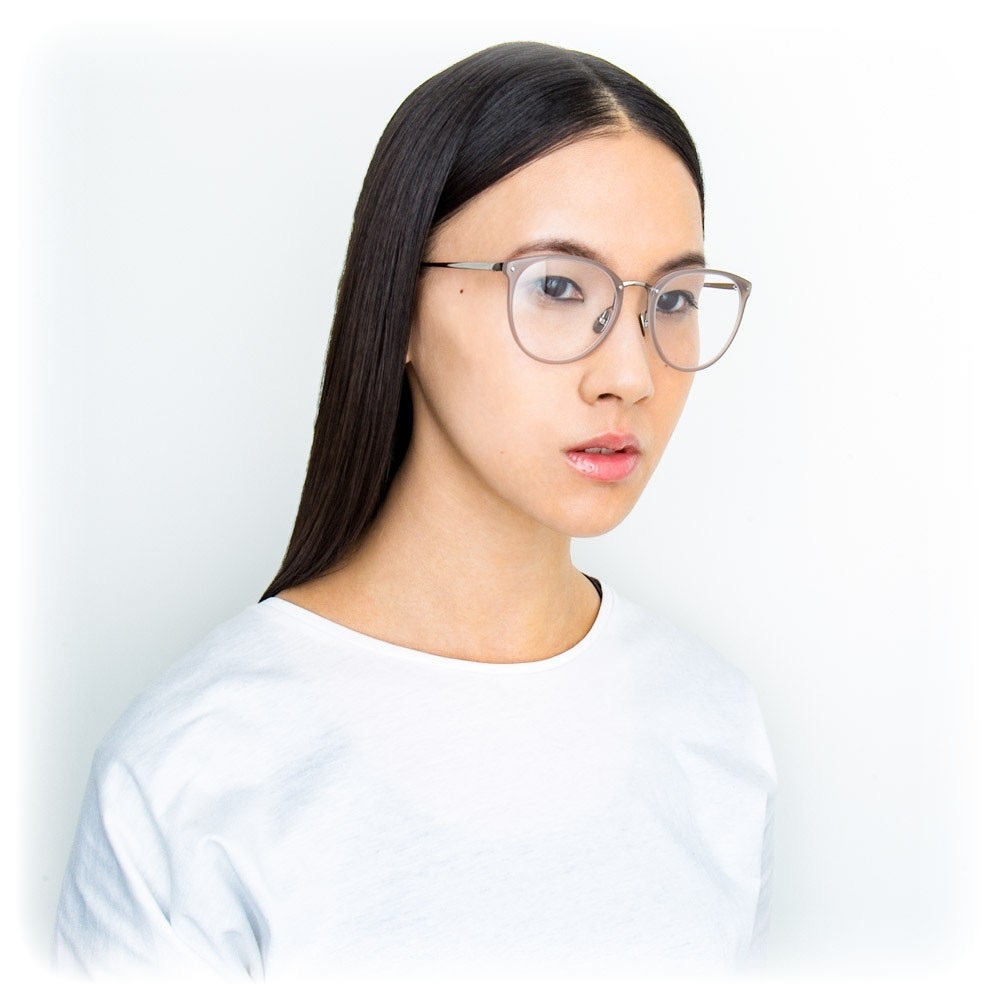Linda Farrow Calthorpe Oval Optical Frames In Milky Grey & White Gold